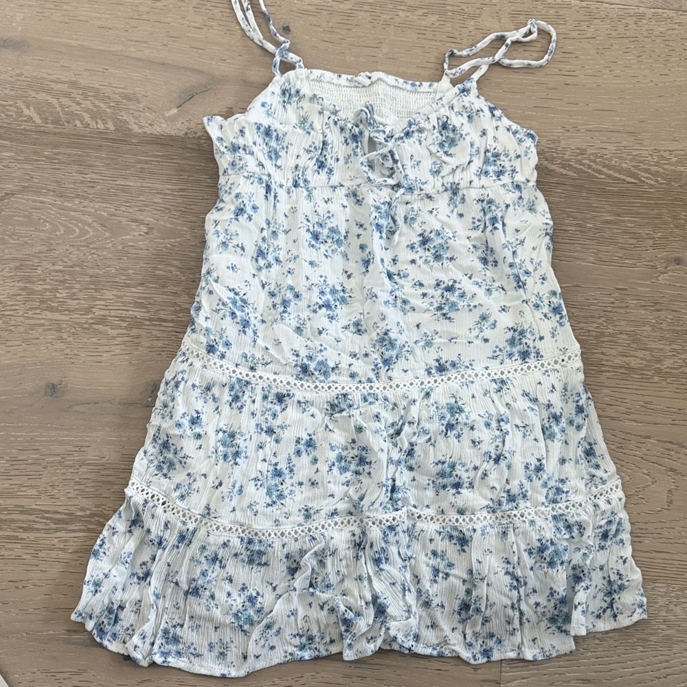 Garage White and Blue Smocked Top